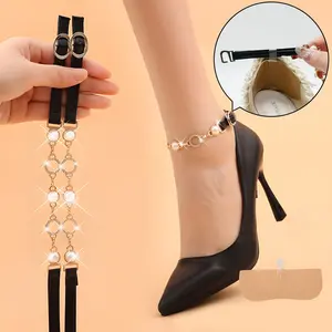 1Pair Women's High Heel Pearl Foot Chain, Adjustable Transparent Invisible Shoe Laces, Anti-Slip Strap Buckle, One-Strap Chain Shoe Clip, Shoelaces