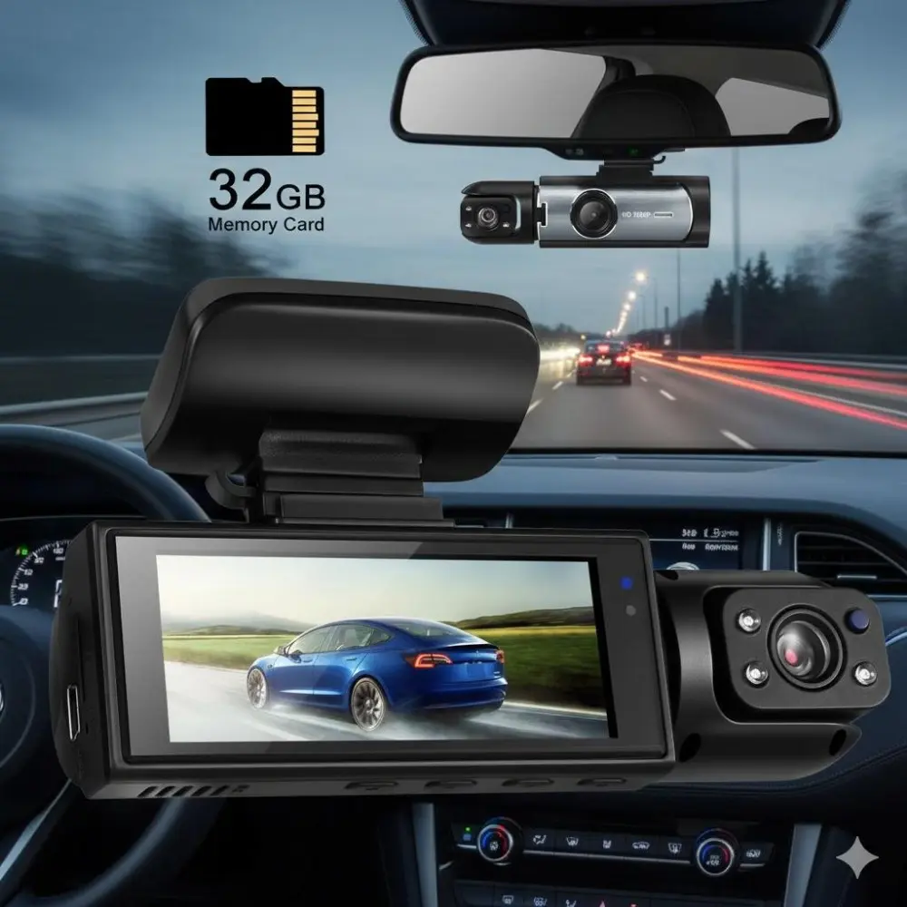 3.16 Inch IPS Screen Dual Dash Cam Front and Rear 1080P Waterproof Infrared Night Vision 170° Wide Angle Parking Monitor Loop Recording 32GB Memory for Car Motorcycle Driving Safety Front Rear Dashcam