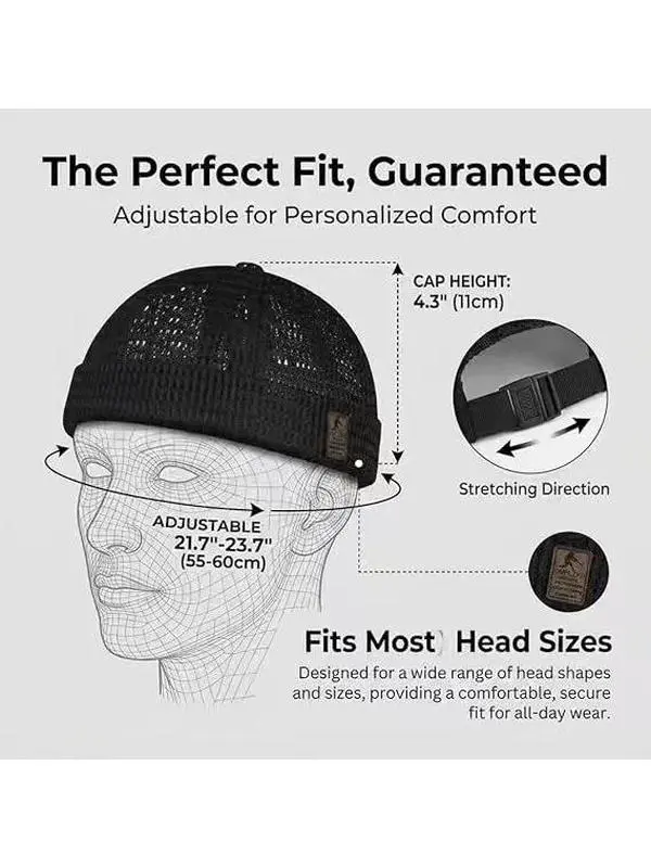 Brimless Docker Cap for Men, Structured Transparent Mesh Hat with an Adjustable & Detachable Design for Outdoor Wear, Transparent Mesh Hats