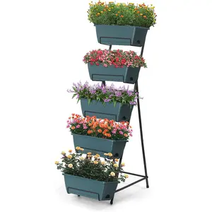 5 Tier Vertical Raised Bed Planter Box, Vertical Raised Bed with Drainage Holes for Indoor Herbs Flowers Vegetables Plants,Green