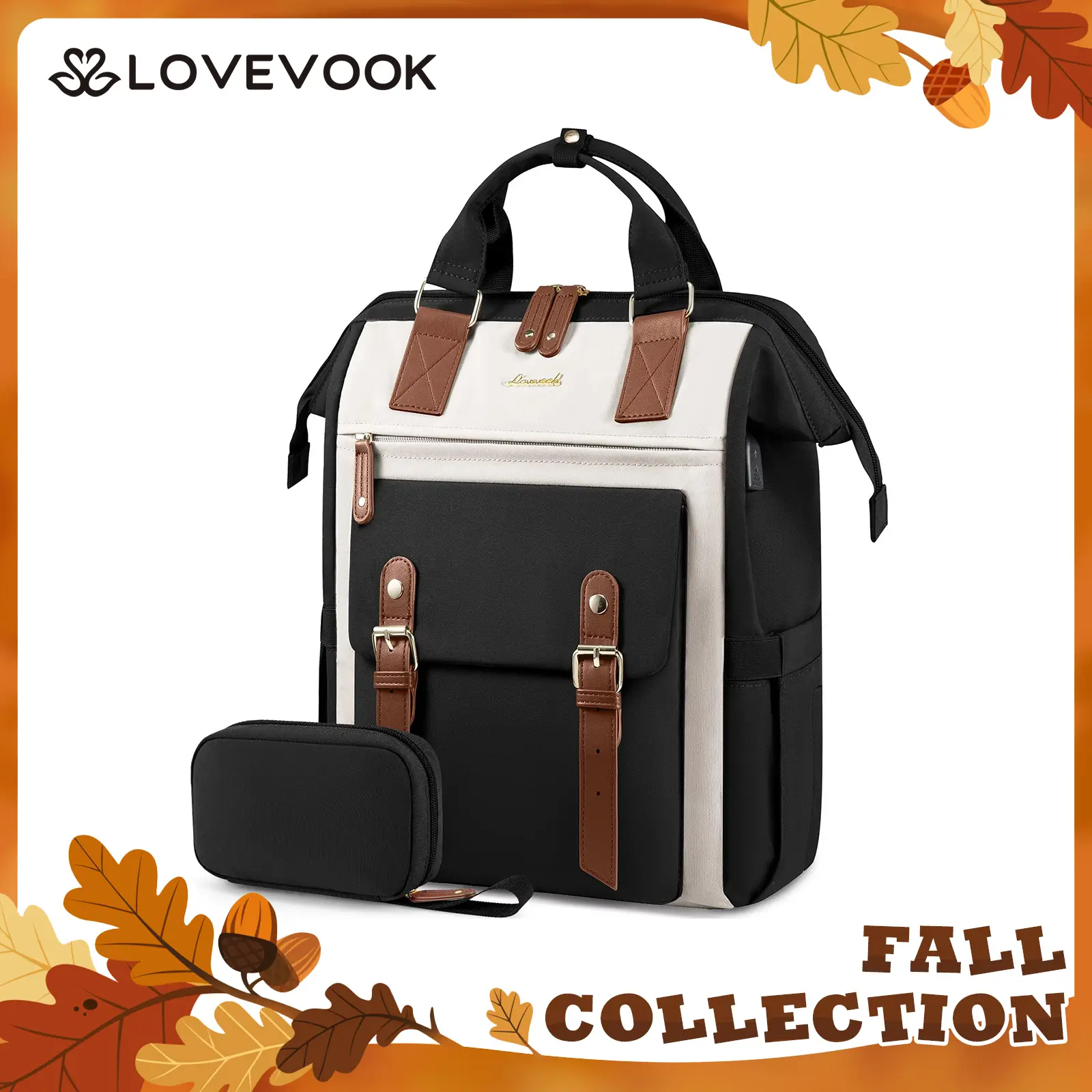 LOVEVOOK Fall Laptop Backpack with USB Port ,College School Backpack with Anti-Theft Pocket,Stylish Work Bag for Teacher, Nurse, Travel