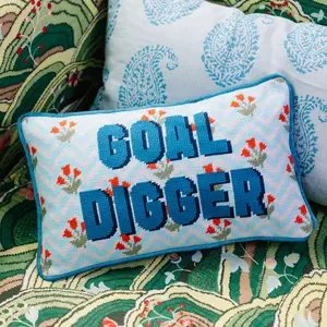 Goal Digger Needlepoint Cushion, Vibrant Creative Inspired Decor Pillow for Home Accents