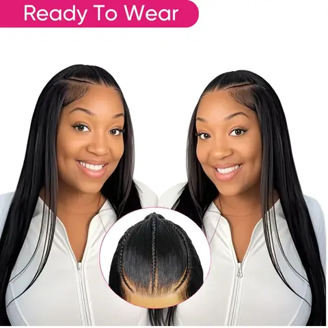 Pre-Everything 6x8 Lace Glueless Straight Human Hair Wig, Pre-Braided, Pre-Plucked Hairline, Breathable Cap For Daily Wear & Quick Style YMSGIRL Hair