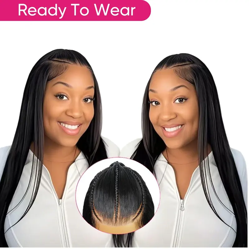 Pre-Everything 6x8 Lace Glueless Straight Human Hair Wig, Pre-Braided, Pre-Plucked Hairline, Breathable Cap For Daily Wear & Quick Style YMSGIRL Hair