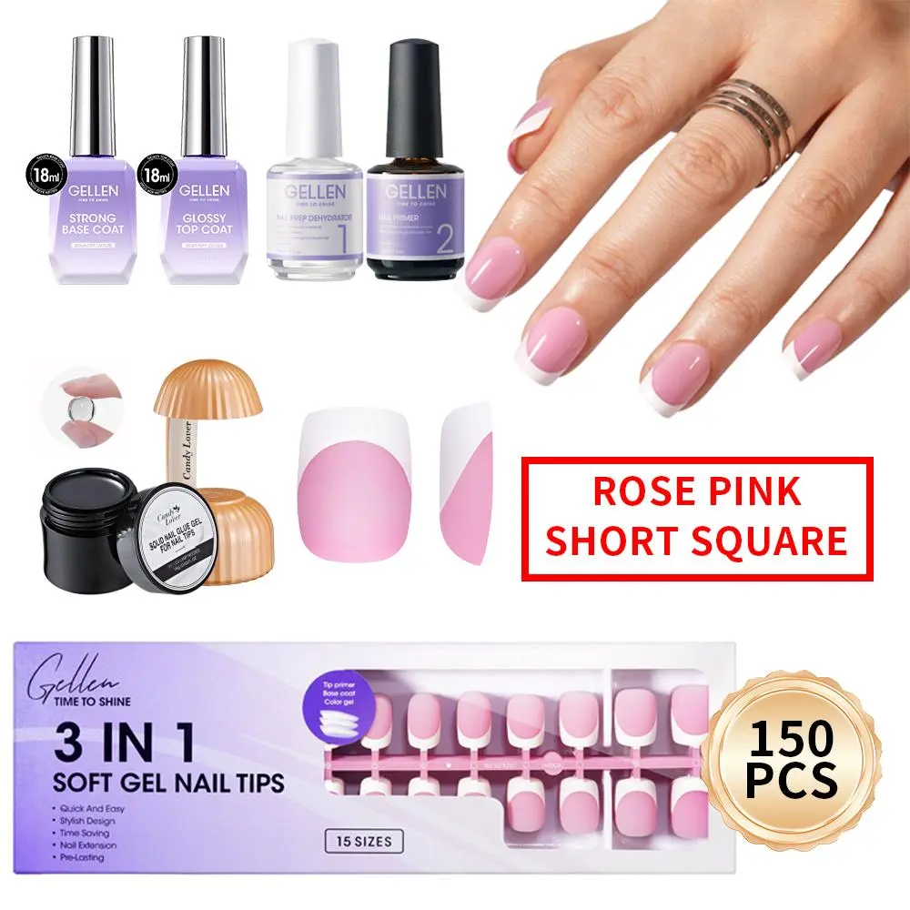 Gellen French Nails tip Kit includes - french nail tips 150pcs base&top, glue&glue remover, nail primer set
