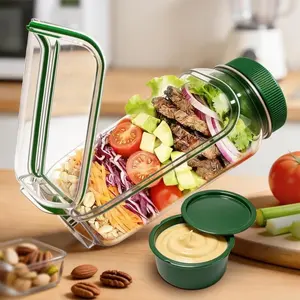 1 Count Salad Jar with Side Opening & Dressing Cup – Upgraded Locking Buckle, Secure Side Seal Salad Pod Mason Jar Side Open, Salad Container for Lunch and Meal Prep Jars, Portable for Office, Travel, Picnic, Meal Prep