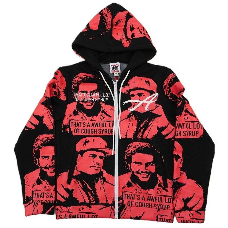 Streetwear Hoodie Black with Red Graphic Print Full Zip Comfortable Fit for Casual Wear