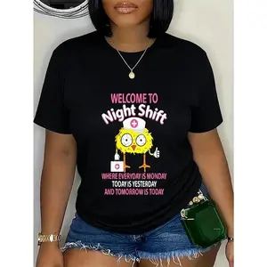 100% Cotton BSN LPN CNA Funny Nursing Chick Welcome To Night Shift Nurse T-Shirt