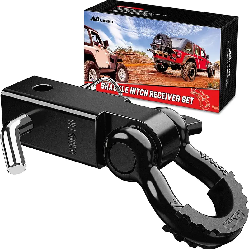 Nilight Heavy-Duty Hitch-Mounted Shackles Hardware Kit - 2" Receiver, Drop Forged Solid Metal, 45000 LBs Breaking Strength, 3/4" D-Ring Shackle, Trailer Pin, Tow Anchor, Black, For Business/Family Vehicles Off-Road Recovery Towing Accessories