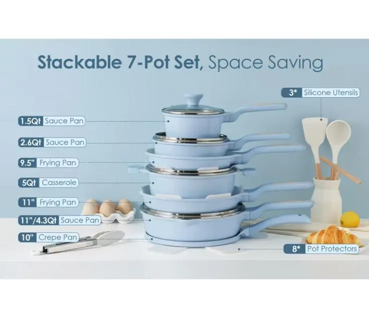 SENSARTE Ceramic Pots and Pans Set 23-Piece, Nonstick Cookware Set with Stay-Cool Handles, Induction Compatible, Dishwasher Safe, Stackable
