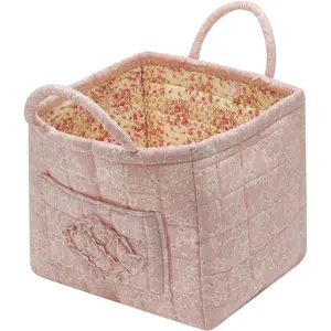 Quilted Basket with Handles &, Foldable Laundry Hamper Boho Floral Print Organizer Bin for Home,, Office 12"x10"x10" (A-4)