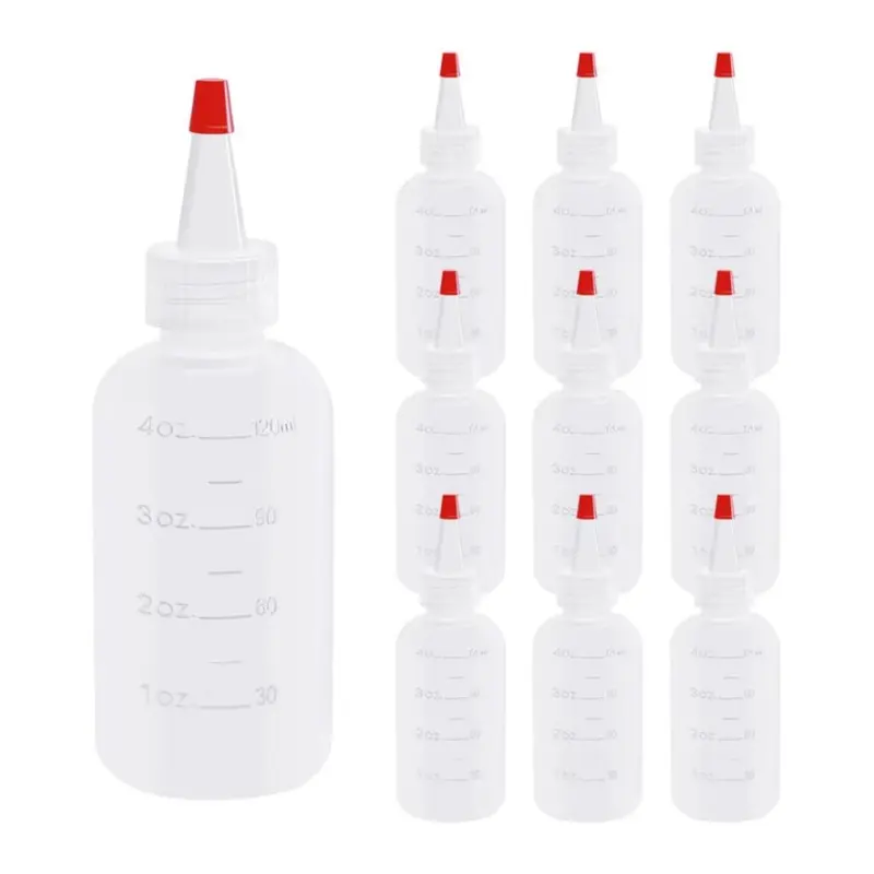 10 pieces of 4-ounce transparent plastic seasoning bottle with scale and lid, multi-purpose squeeze bottle, reusable, suitable for seasoning, syrup, salad dressing, arts and crafts painting glue, adhesive, pigment, and glitter