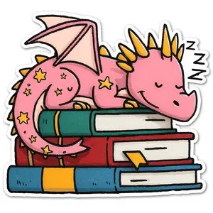 Sleeping Book Dragon Sticker, Cute Whimsical Bookish Reading Lover Sticker for Laptops, Journals, Water Bottles, Designed by Loftipop, Printed in the USA