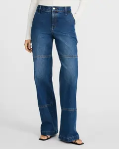 Express High Waisted Dark Wash Wide Leg Carpenter Jeans