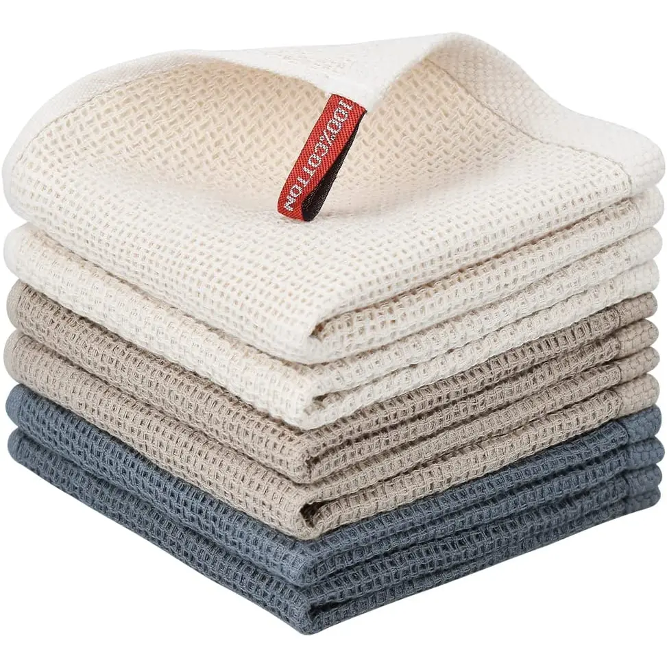 6 Pack Kitchen Towels and Dishcloths Sets,100% Cotton Soft Absorbent Quick Drying Dish Towels for Kitchen,Washing Dishes,12X12 Inches, Multi Color Nialnant