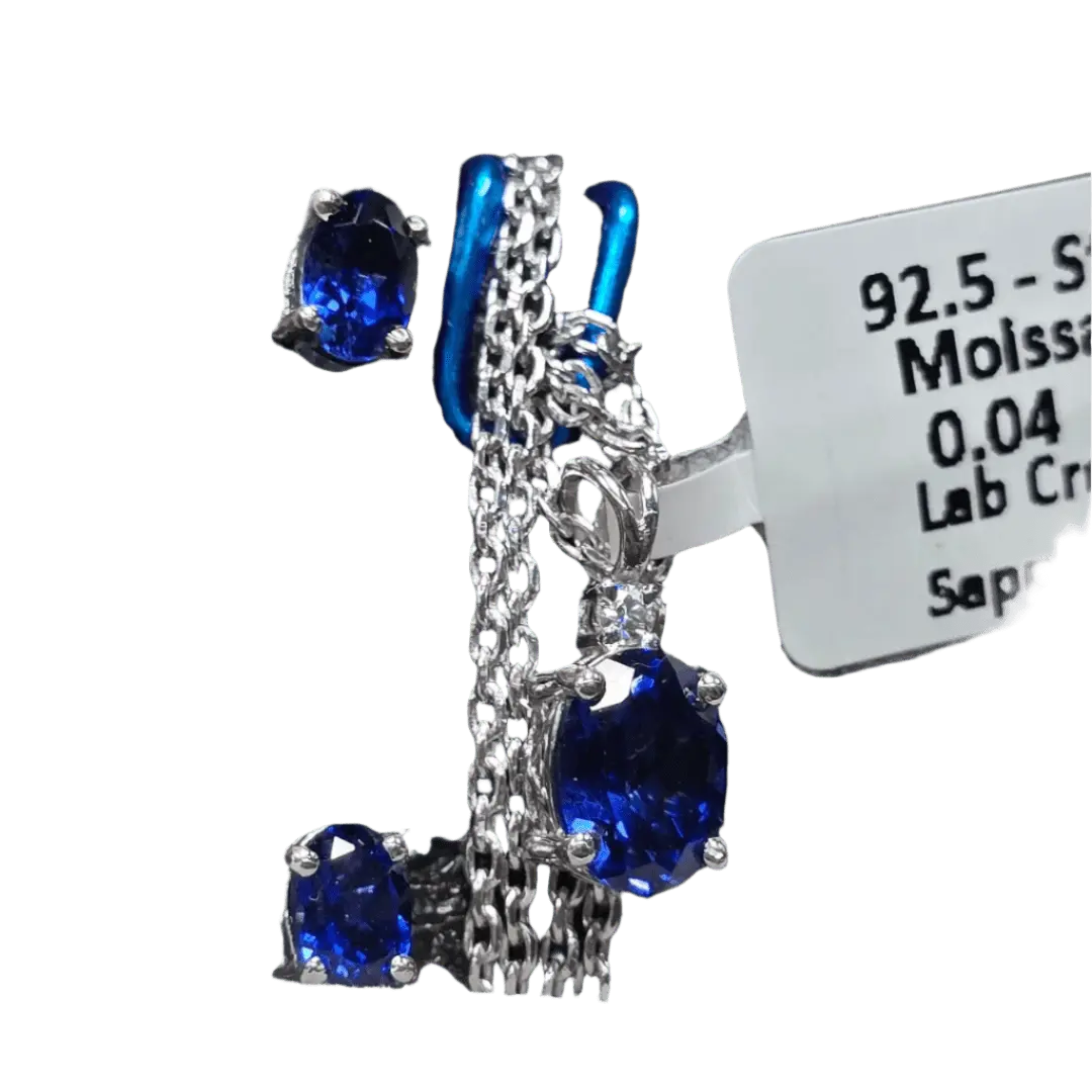 Royal Radiance: S@pphire & M0issanite Pendant & Earring Set