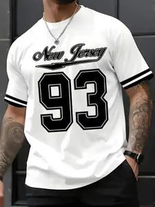 Men's 93 graphic letter print Fitted T-shirt, crew neck, short sleeve, summer casual fashion street style Streetwear sportswear for everyday wear, Menswear