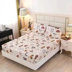 3PCS Dog Fitted Sheet, Doggy Print Pattern Bedding Sheet Queen with Deep Pocket Fitted Sheet & 2 Pillowcases, Soft and Trendy Kawaii Animals Cartoon Sheet for Boys, Girls and Teens