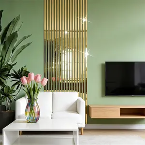 20pcs， Golden long acrylic mirror wall sticker, 4x50cm self-adhesive waistline decorative strip, DIY hole free and easy to install, used for fashionable decoration, living room, bedroom, ceiling frame, TV background wall, beautiful seam sticker