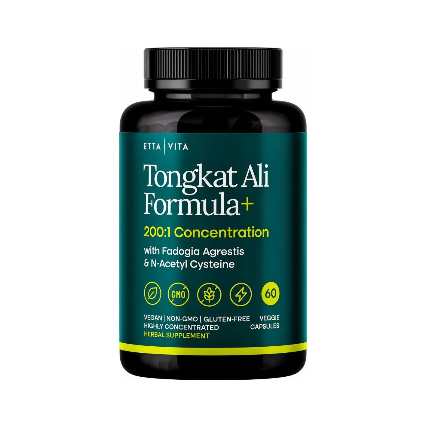 Tongkat Ali Fadogia Agrestis & NAC Supplement for Men & Women | 200:1 Longjack Extract | 60 Vegan Capsules | Made in USA | Non-GMO, Third-Party Tested