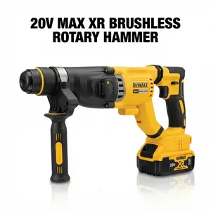 DeWALT DCH263 20V Max XR brushless 1-1/8 inch SDS-Plus rotary hammer drill has an impact energy of 3.0 Joules and features active damping. It is suitable for drilling and chiseling concrete. Battery and charger included. Kit