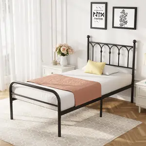 Sweetcrispy Metal Platform Bed Frame with Rounded Base & Protective Footpads Underbed Storage No Box Spring Needed for Bedroom Safe Design with Sturdy Steel Slat Support