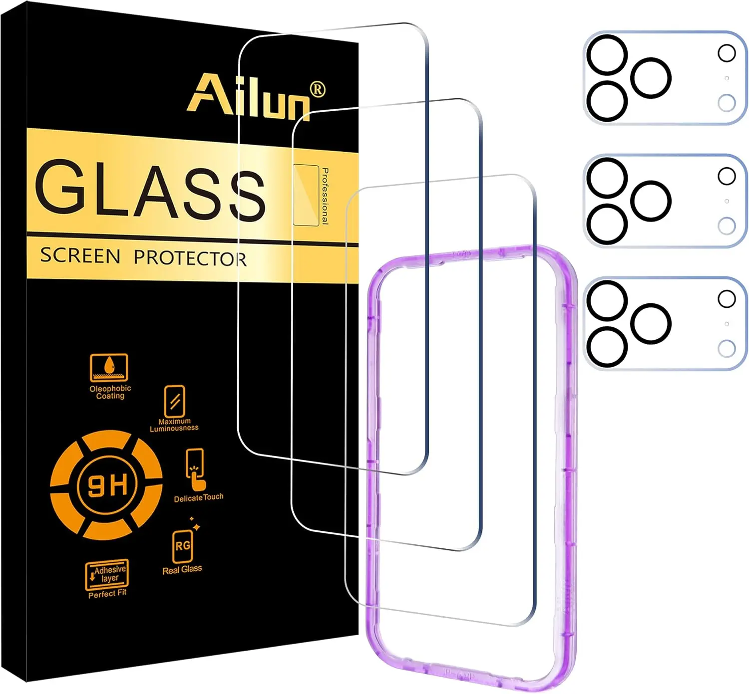 3 Pack Screen Protector for iPhone 17 Pro Max 6.9 inch 3 Pack Camera Lens Protector with Installation Frame Dynamic Island Compatible Case Friendly Not for iPhone 17 17 Pro iPhone Air