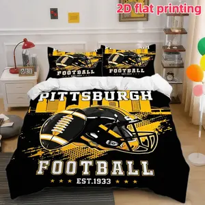 2D Flat 3Pcs Pittsburgh Football Decorative Duvet Cover, Sporty Black & Gold Bedding for Men Teens, Athletic Room Decor, Soft Microfiber Comforter with 2 Pillowcases (No Filling) Bedroom Dorm