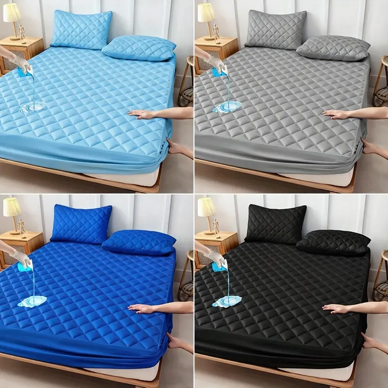 1pc 100% Waterproof Mattress Protector, All-Season Cooling Breathable Noiseless Mattress Pad Cover, Thickened Quilted Mattress Protector Layered Fitted Sheet, Deep Pocket Up To 15", Without Pillowcase And Pillow, Available In Random Colors