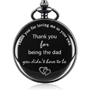 FINREZIO Dad Gift Pocket Watch for Father in Law Black Personalized Pocket Watch with Chain Engraved Thank You for Loving Me as Your Own vintage jewelry Quartz Pocket Watch for Father's Day Gift Fathersdaygift