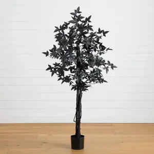 5' Artificial Halloween Black Maple Tree with Natural Trunk
