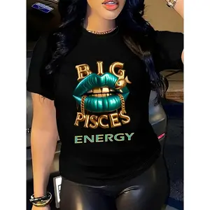 Pisces Lips Tee - Soft Polyester Casual T-Shirt with Crew Neck, Featuring Pisces Lips Graphic Design, Machine Washable, Ladies' Casual Wear