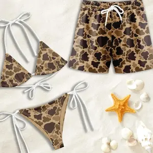 Matching Couple Swimwear Set, Duck Camo Bikini and Board Shorts, Summer Beachwear MNQ