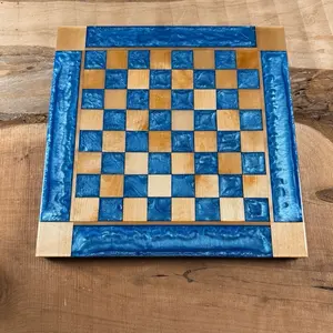 Caribbean Blue Maple Wood Chess Board (INCLUDES PIECES)