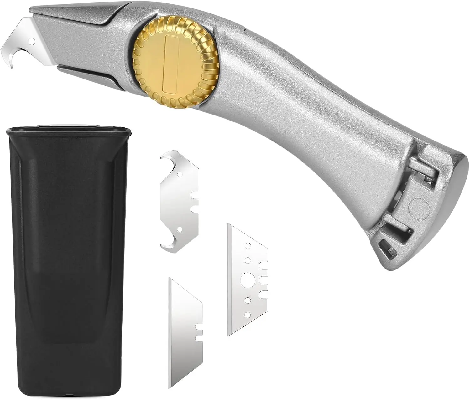 Silver Fixed Blade Roofing Knife Utility Knife with 3 functions for 6 blades Box Cutter with Holster Belt Clip Roofing Tools for Carpet, Outdoor Indoor Construction Marking