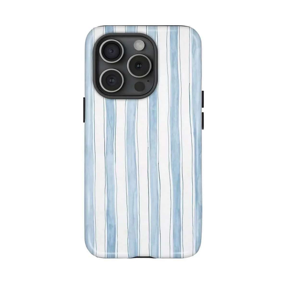 Ocean Blue Striped iPhone Case – Beachy Coastal Tough Cover for iPhone 16 15 14 13 12 11 Pro Max Plus – Phone Case for Summer