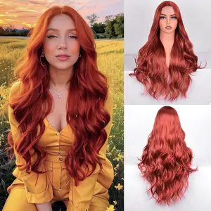 Blonde Highlight Synthetic Lace Wig Natural Curly Heat Resistant Wigs 28 Inch Middle Part Synthetic Wave Wig for Women Daily Party Use (Auburn (350#), 28 Inch)