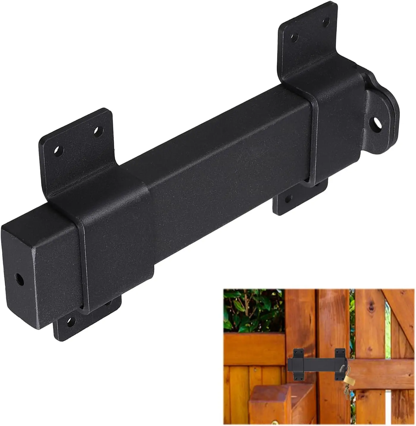 7.5 inches Powder Coating Thick Steel Rust Resistant Heavy Duty Security Slide Latch Lock with Padlock Hole, Adjustable Fit for Wooden Fence Doors, Barns