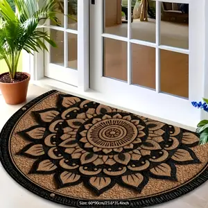 [Garden Lawn Doormat] Garden Lawn Outdoor Doormat, Outdoor Decoration, Decorative Rug Mat, Lightweight Semicircular Rug Mat, Washable Machine-Friendly Door Mat, Vintage Semicircular Entrance Rug, Floral Pattern, Front Door, Outdoor Welcome Mat