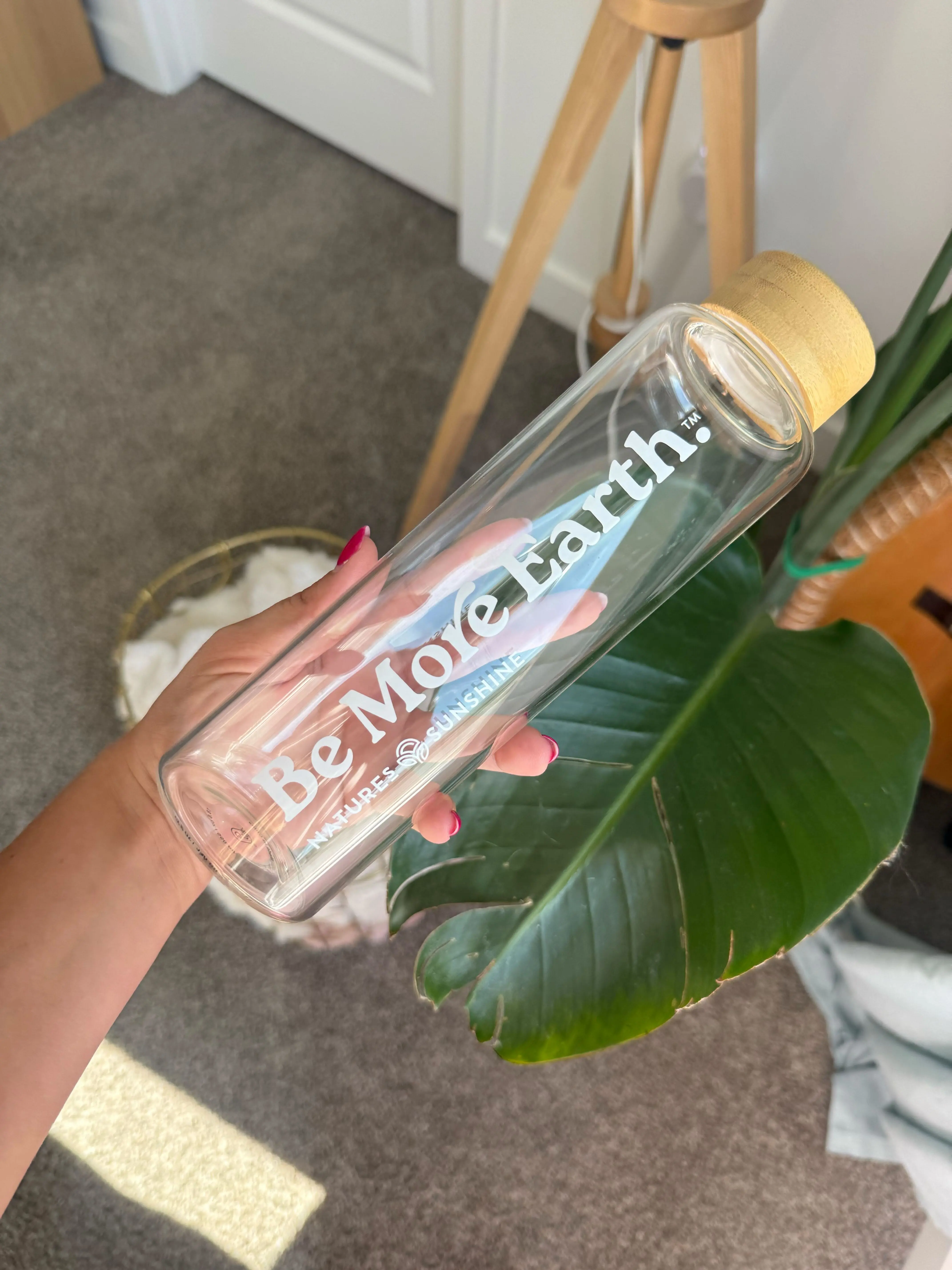 Glass Water Bottle: Be More Earth