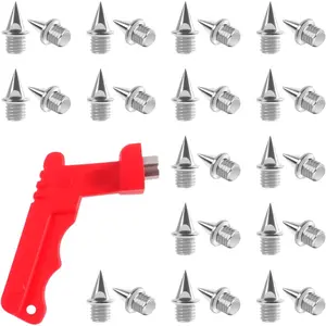 32PCS 1/4 Inch Track Spikes Stainless Steel Pyramid Spikes for Track Shoes Cross Country & Sprint Running Shoes Includes Spike Wrench Replacement Spikes for Sports Running Shoes