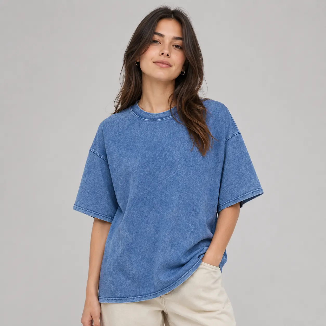 Women's 100% Cotton Vintage Washed Plain Round Neck Short Sleeve Tee, 80s Aesthetic Acid Wash Slightly Oversized T-Shirt, Loose-Fit Casual Streetwear Top for Women (Unisex Style Option) Summer Basic Minimalist Top