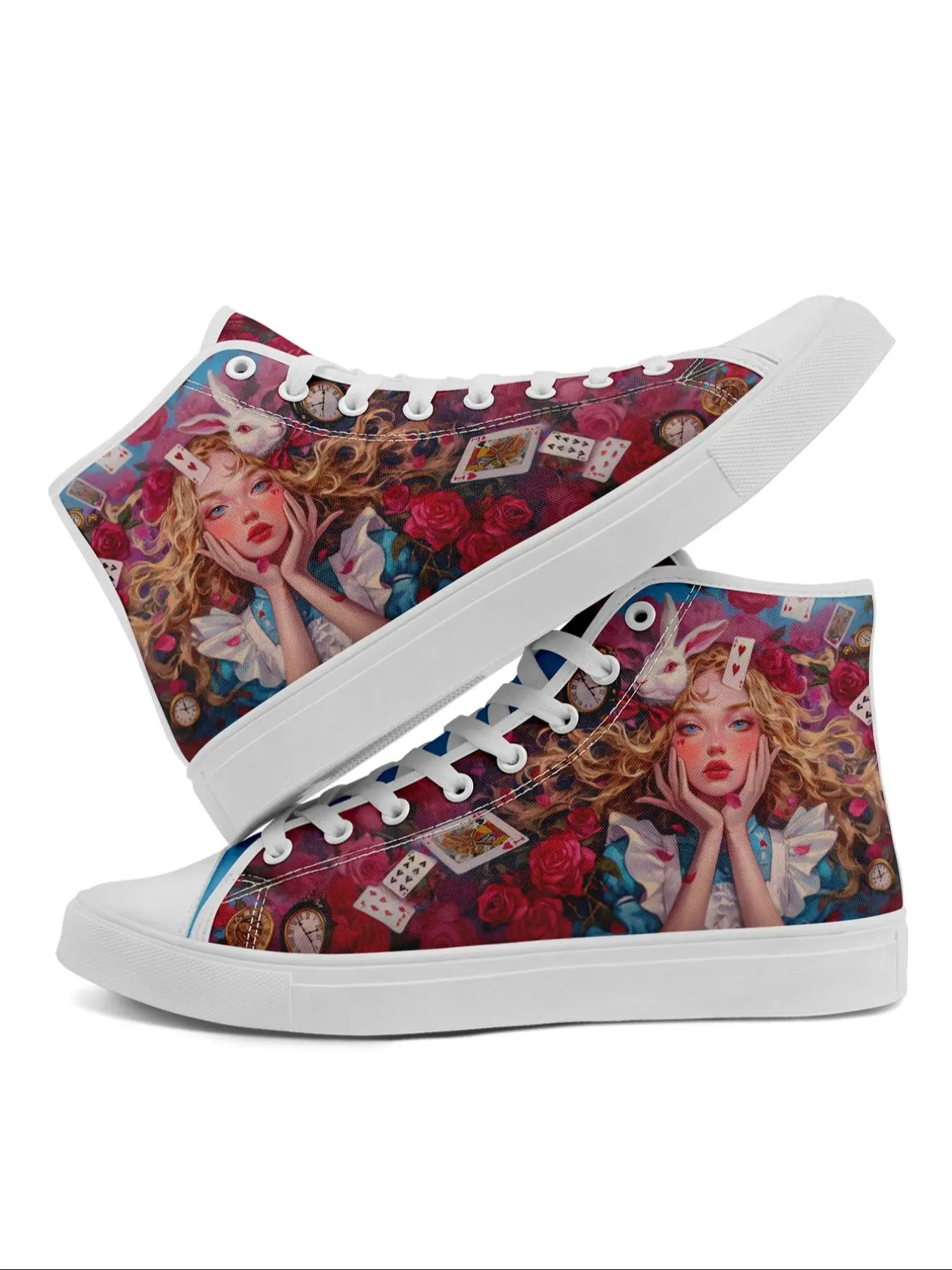 Women's Fashionable Printing Canvas High Top Sneakers, Walking Shoes, Casual Footwear, Casual Comfortable Soft Bottom Skateboard Shoes, All-match Round Toe Lace Up Shoes for Daily Wear