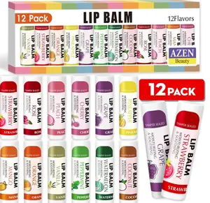 AZEN 12 Pack Lip Balm Bulk, Moisturizing Lip Balms for dry cracked lips, Mothers Day Gifts Easter Basket Stuffers - 12 Flavors