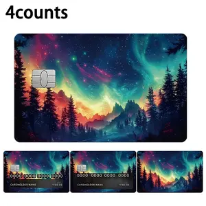 4-Piece Set Cool Aurora Pattern Credit Card Skins, Unique Designs Hole Design Privacy Stickers, High-Quality PVC Waterproof Scratch-Resistant Cards
