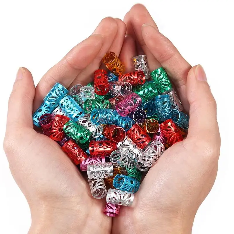 100pcs/lot Metal Hollow Out Hair Ring Accessories Beads Hair Braid Rings Clips Dread Locks Hair Braiding Metal Cuffs Decoration