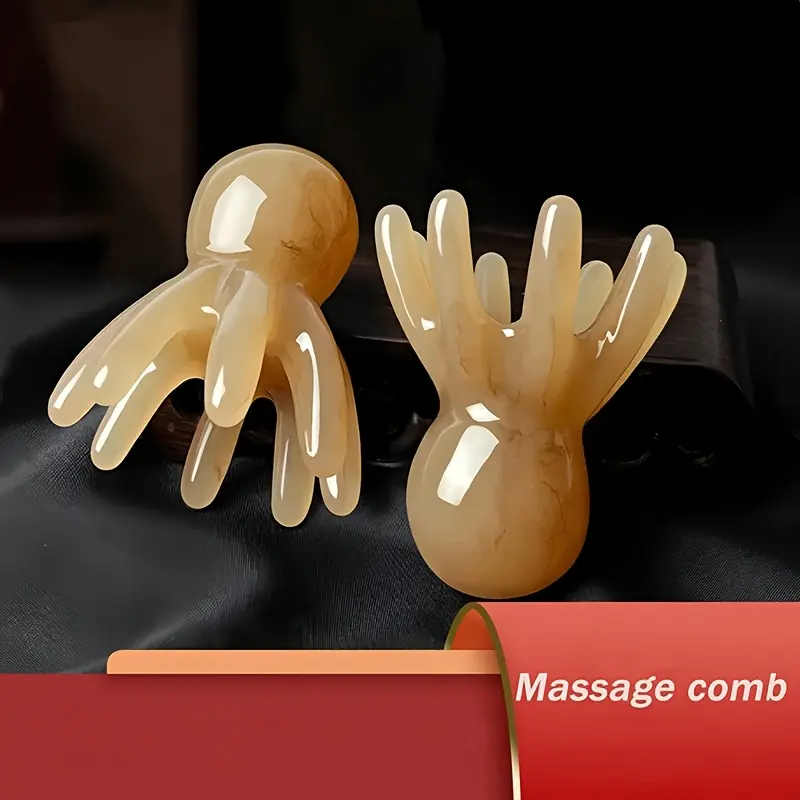 4 PCs Handheld Smooth Octopus Wide-Tooth Massage Comb, 2.17in x 1.77in Portable Manual Head Relaxation Tool for Daily Beauty & Personal Care