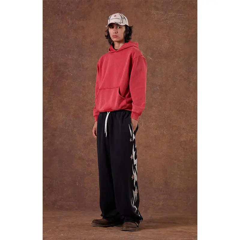 Pacsun Men's Black Flame Star Fleece Baggy Sweatpants