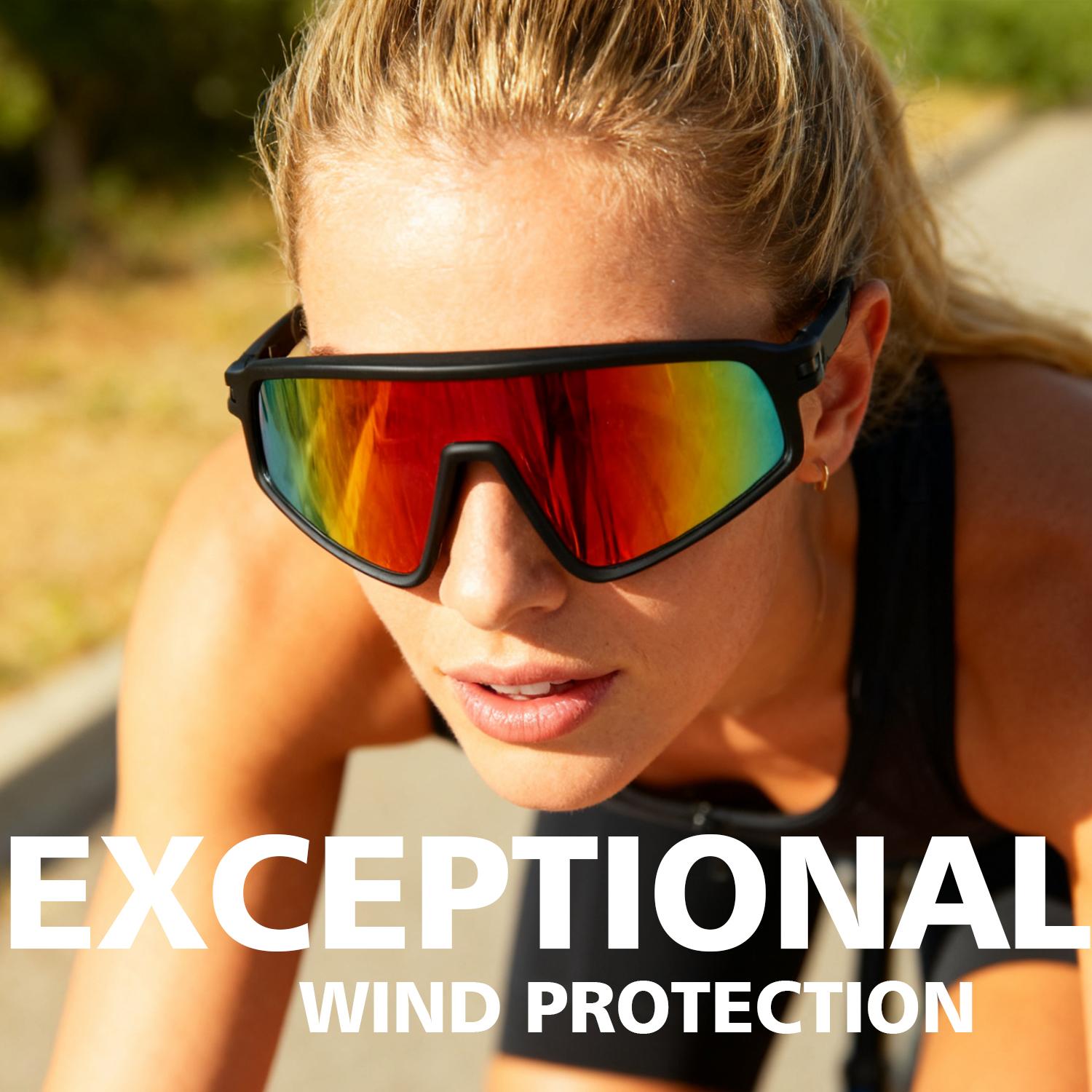 Red Mirrored Cycling Sunglasses for Men Women, Oversized PC Frame & Lens, 150mm Wide Shield Sports Glasses, UV Protection