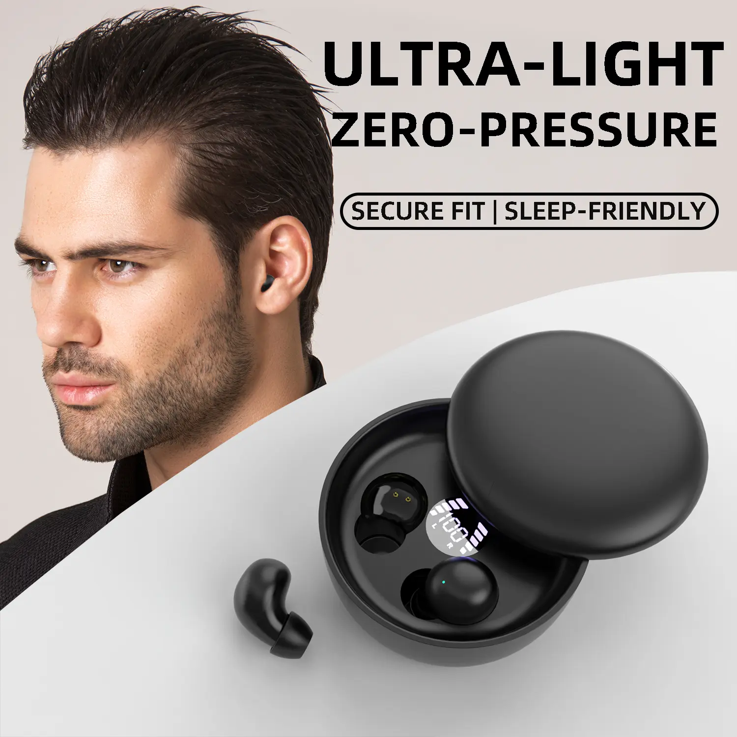 Ultra Mini Wireless Bluetooth In-Ear Headphones - Lightweight Audio Earbuds, Super Flat Invisible Design, Active Noise Cancellation, No Ear Pressure, Sleep Aid for Side Sleepers, Subway-Ready, Fast-Charging Headphone, Light Weight Earbuds